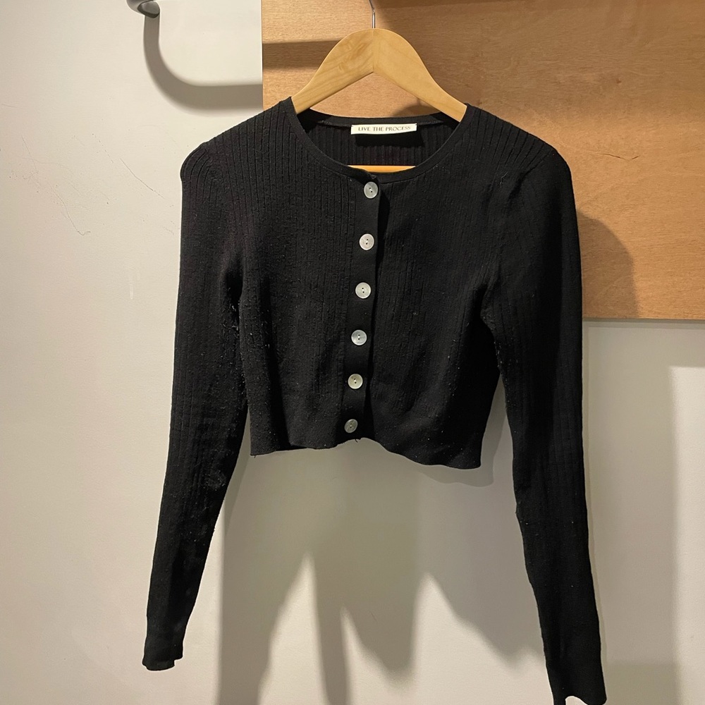 LIVE THE PROCESS Black Cropped Ribbed Cardigan XS